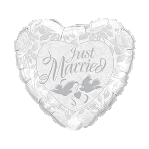 White & Silver Just Married Heart Balloon in a Box